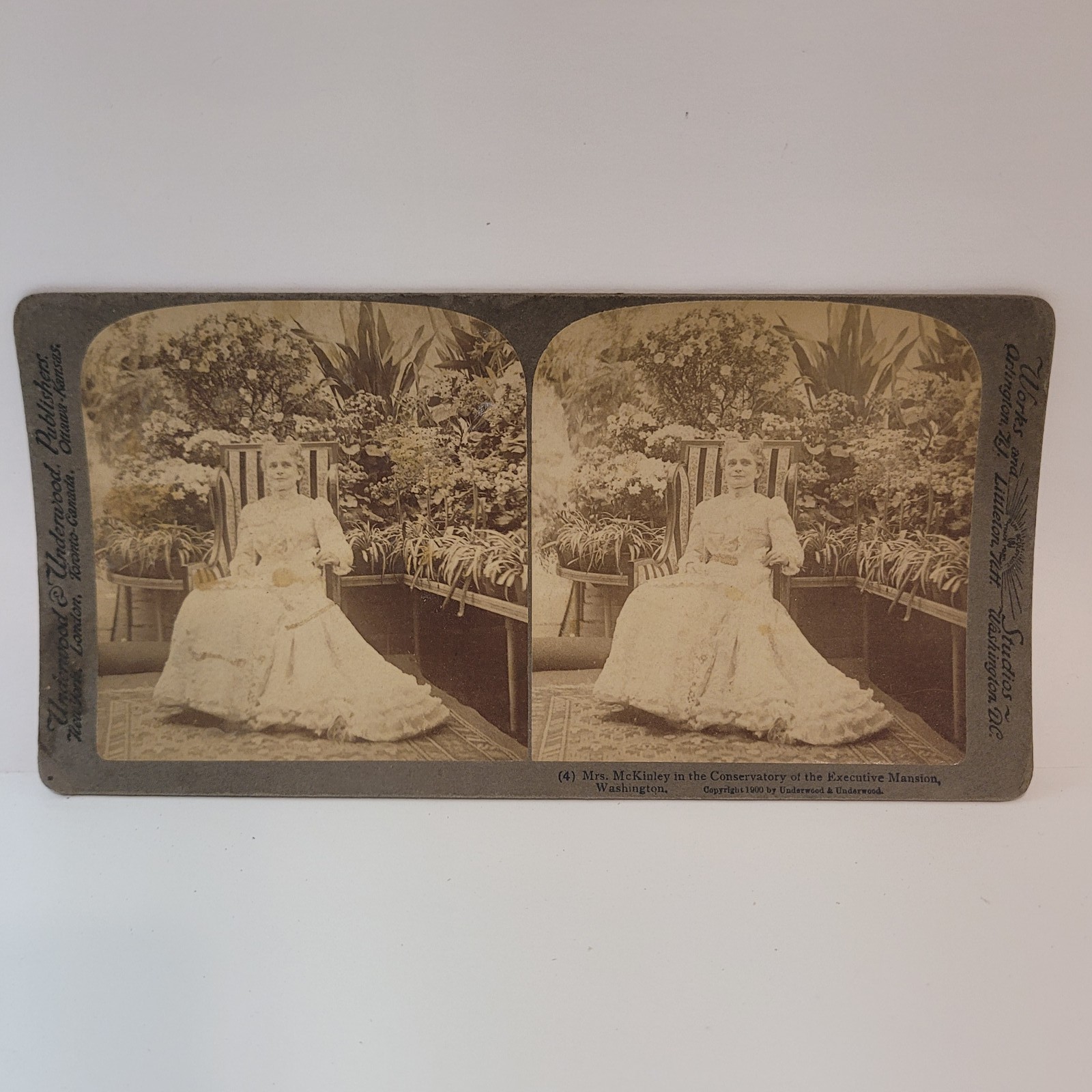 1901 Mrs. McKinley White House Conservatory Stereoview Card Underwood &