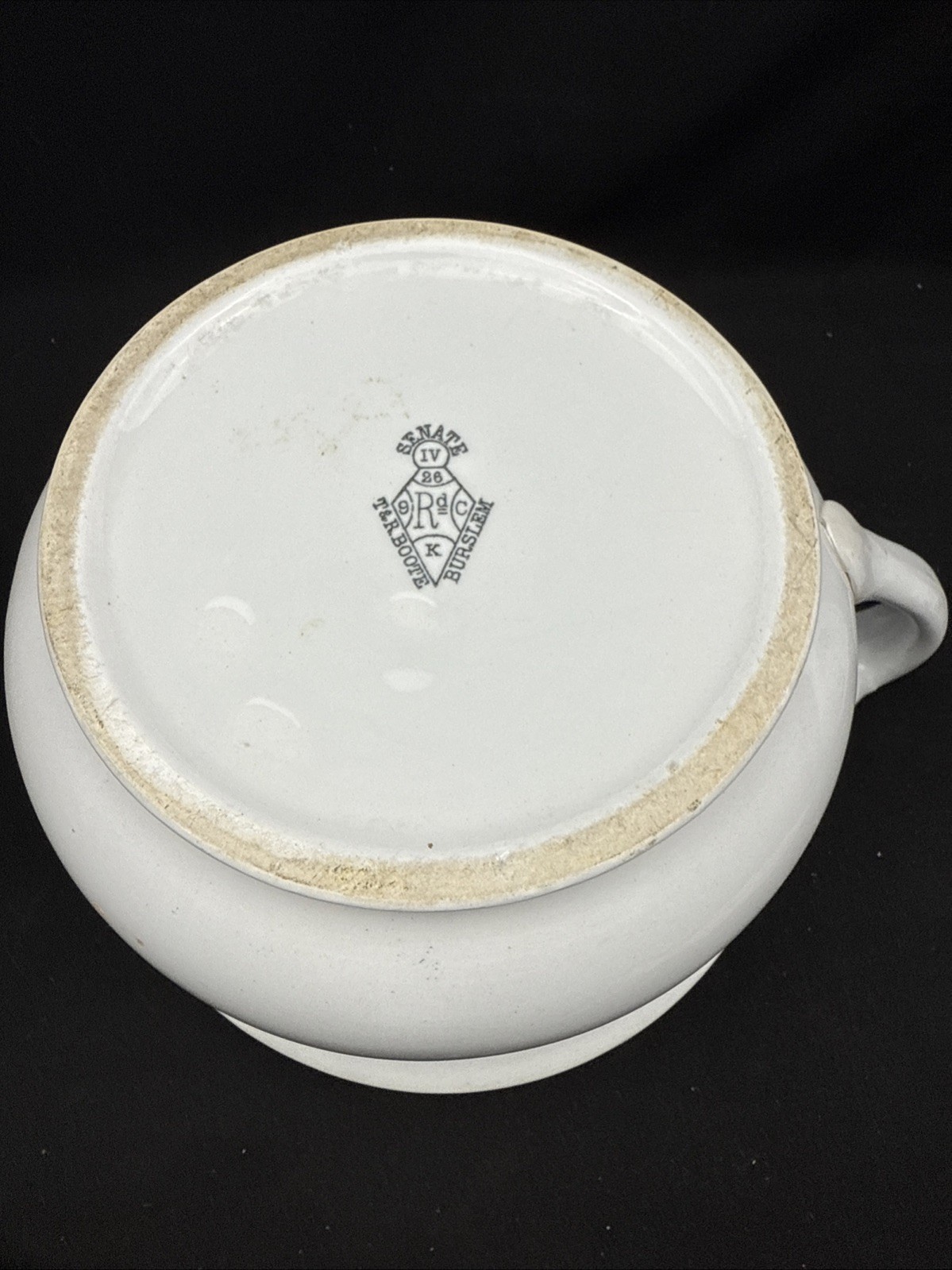 WARRANTED IRONSTONE LARGE WHITE CHAMBER POT Antique SENATE T&R BOOT BURSLEM
