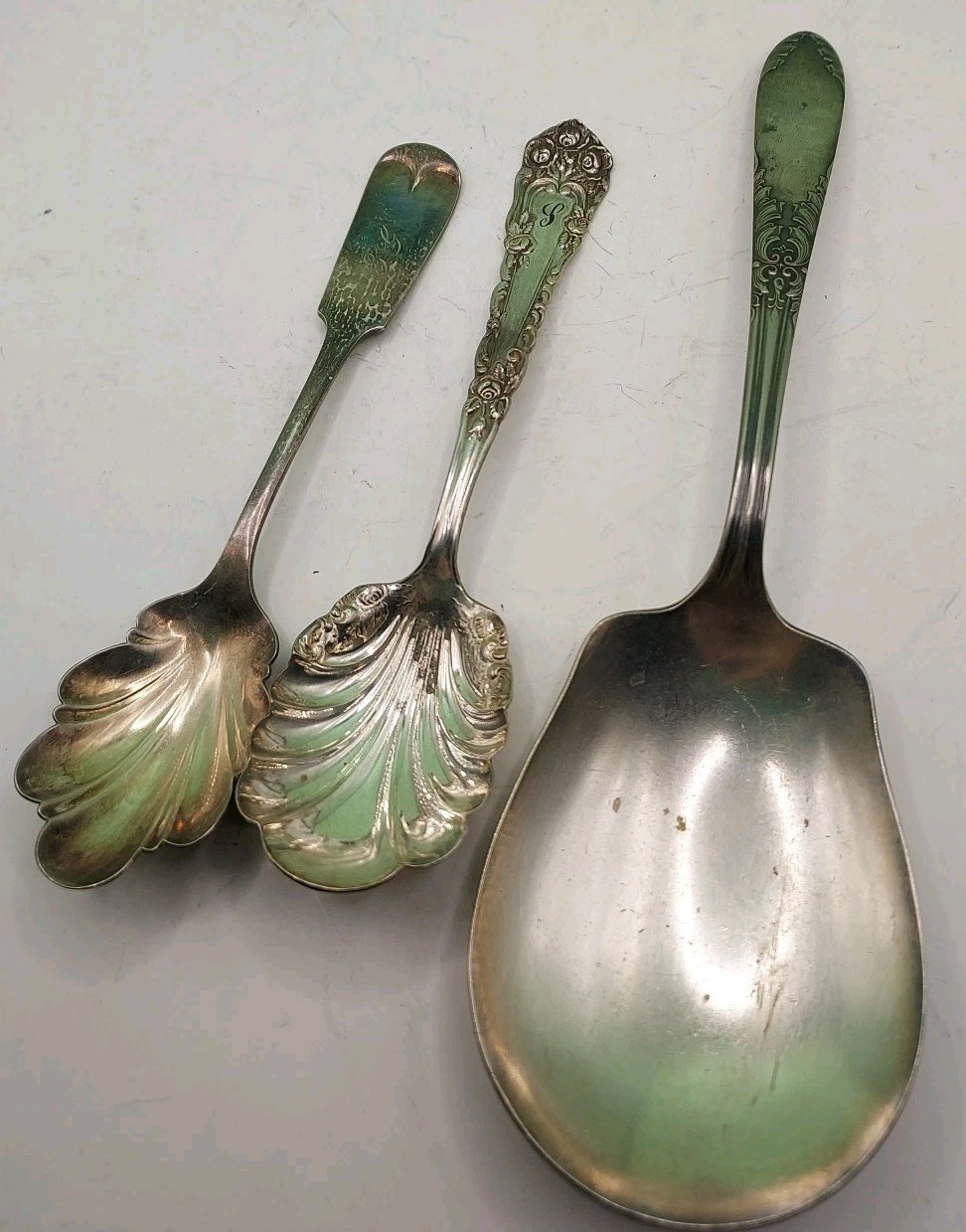 Lot of 3 Vtg MCM Silverplate Serving Spoons – King Edward Wm Rodgers Royal Plate