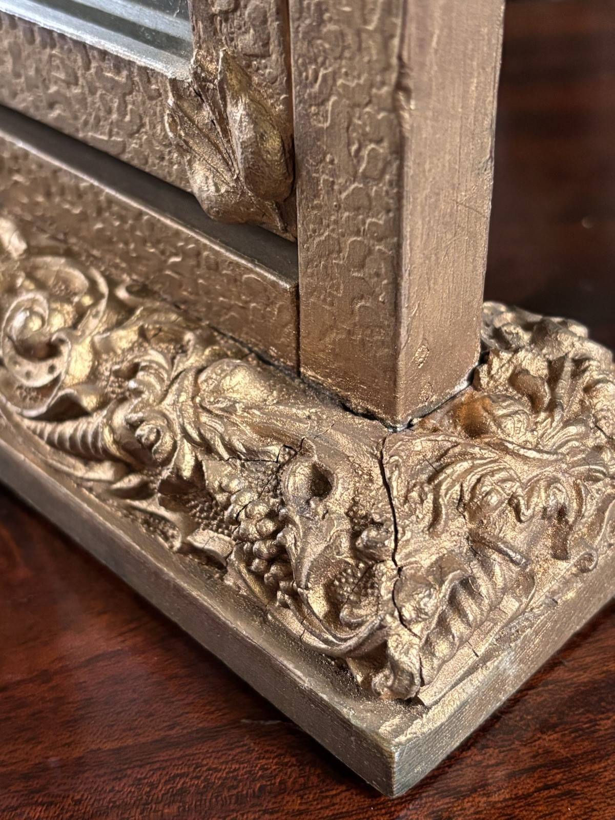 Antique Gold Gesso Photo Frame Mirror • Ornate Wooden Tabletop Vanity c1900/1920