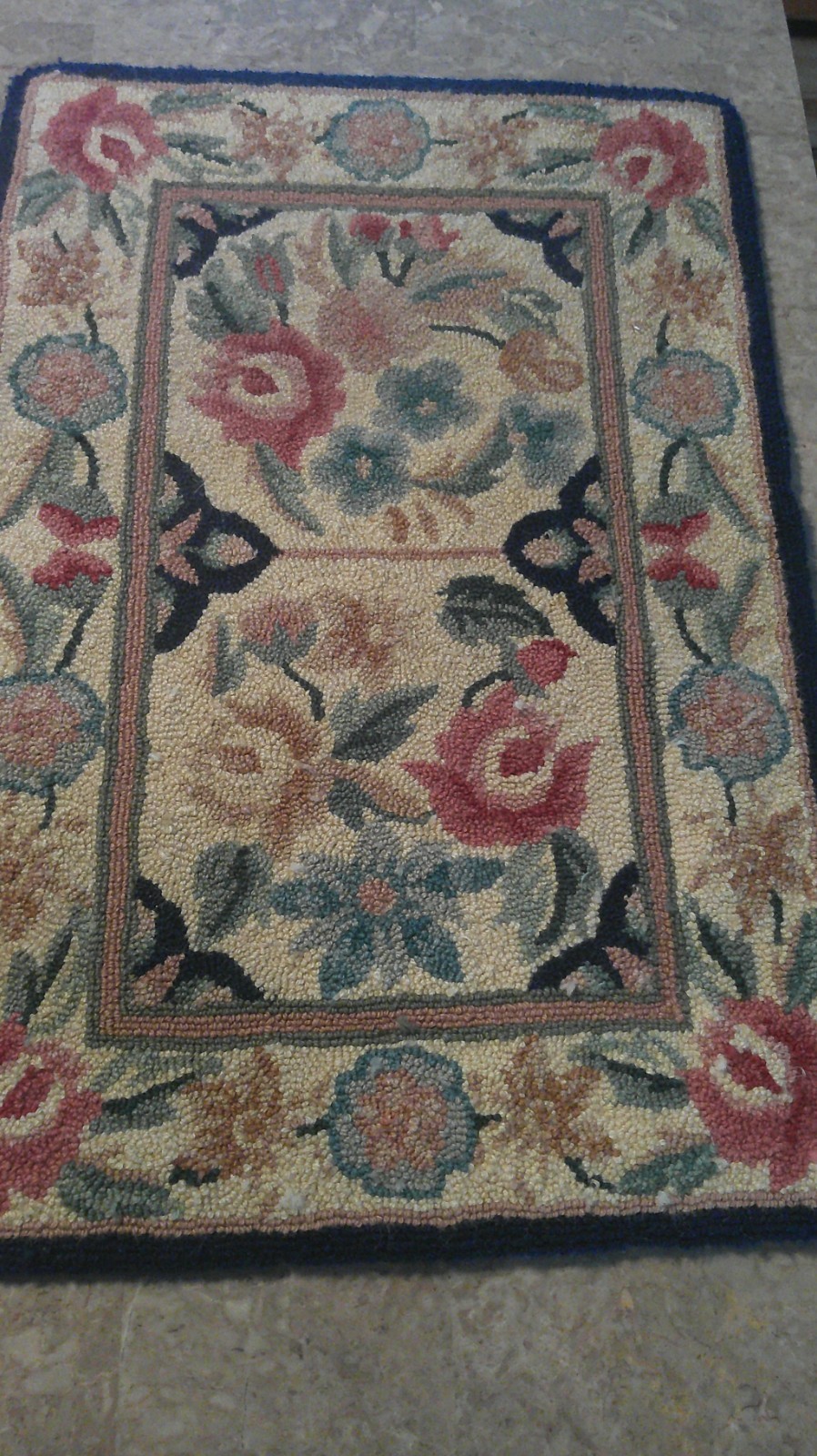Antique Victorian Hand Hooked Rug Floral Primitive 29″ x 19″