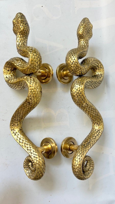 2 SNAKE medium Version PAIR brass pieces door handles 16″ amazing 40 cm