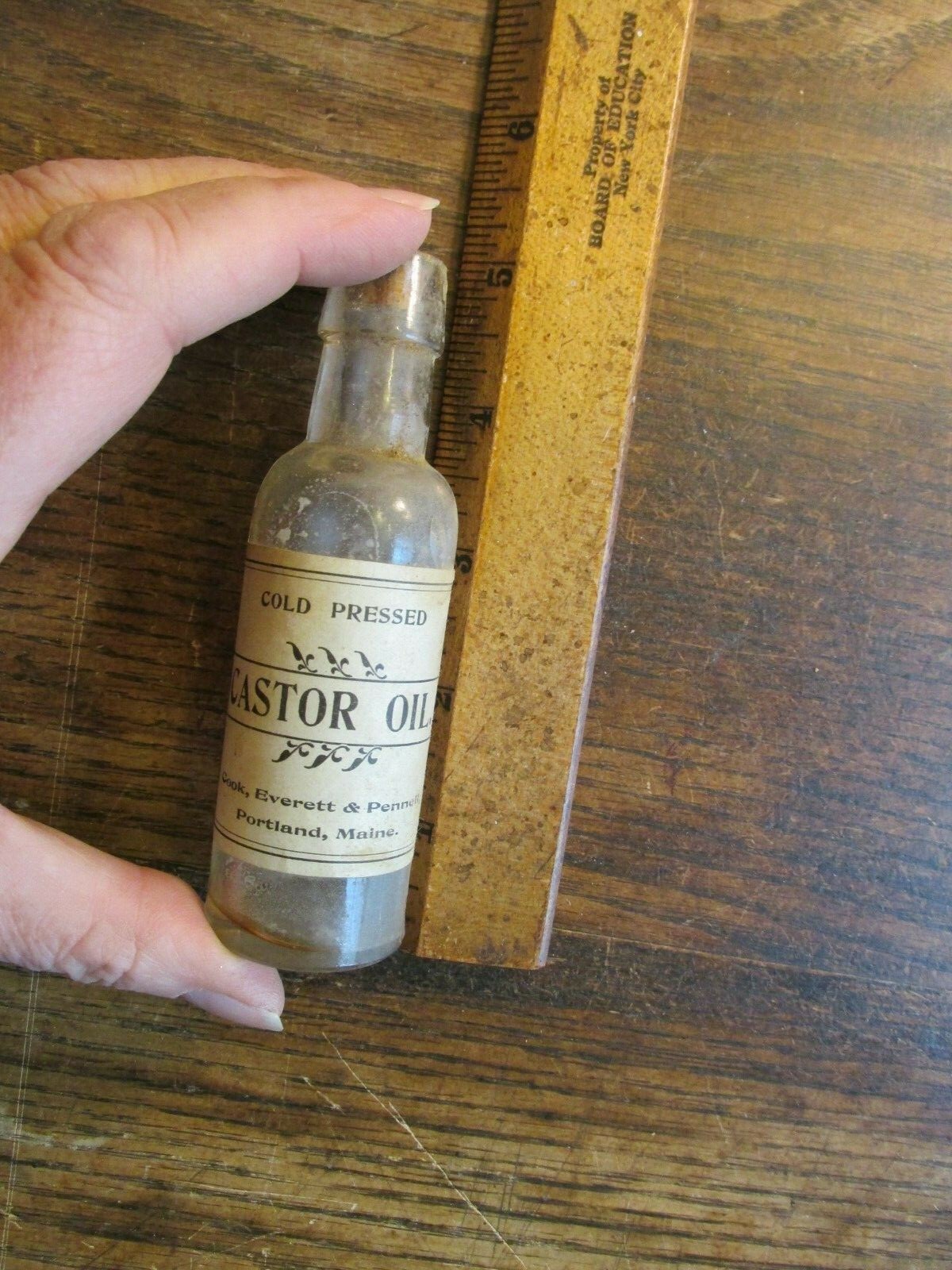 Antique Ornate Quack Medicine Bottle Castor Oil Cook Everett Pennell Portland ME