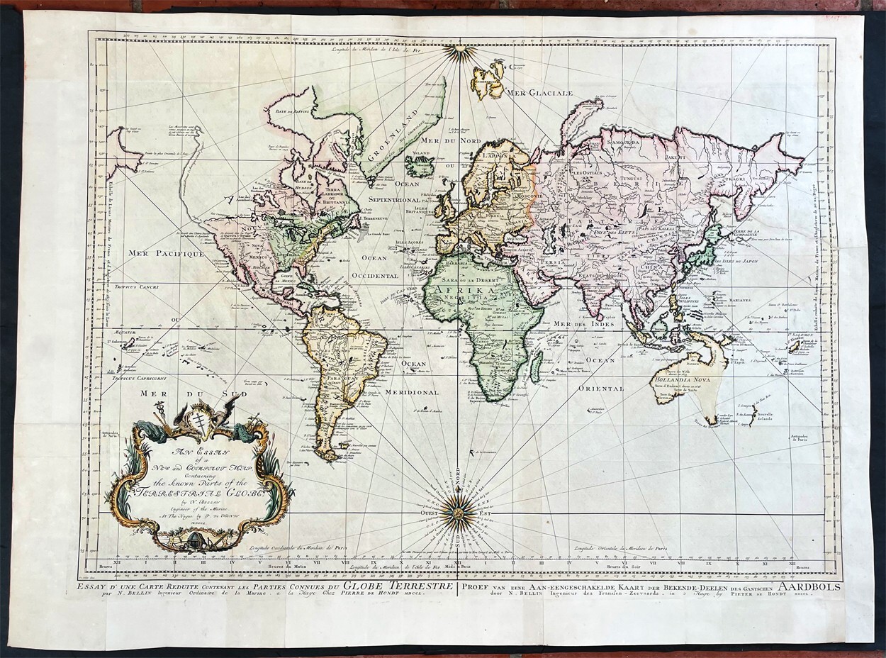 1750 J N Bellin Large Antique World Map on Mercators Projection – 27091