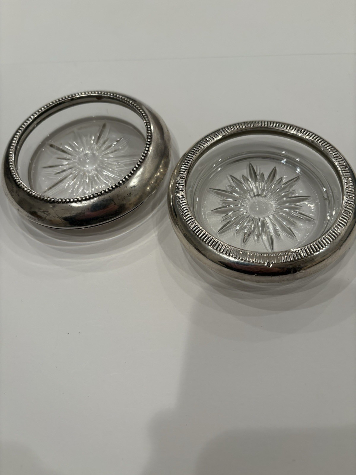 Frank M Whiting Sterling & Crown Sterling Drink Coasters Set of 2 Vintage 1950’s