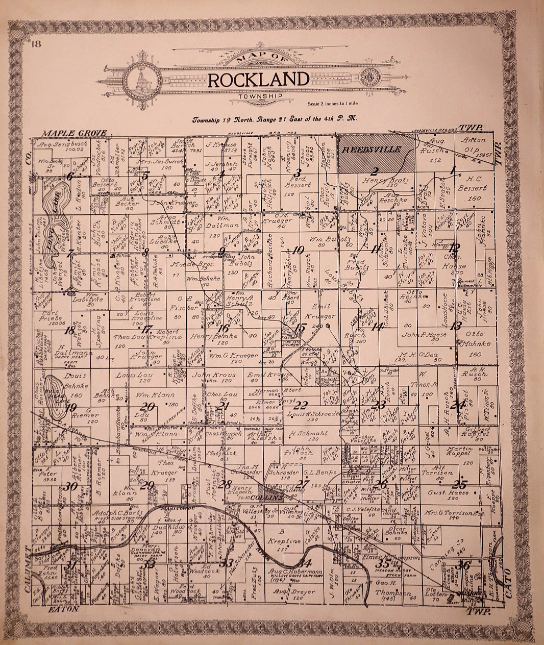 1921 Plat Map ~ Rockland Township, Manitowoc County, Wisconsin (15×17)-#03