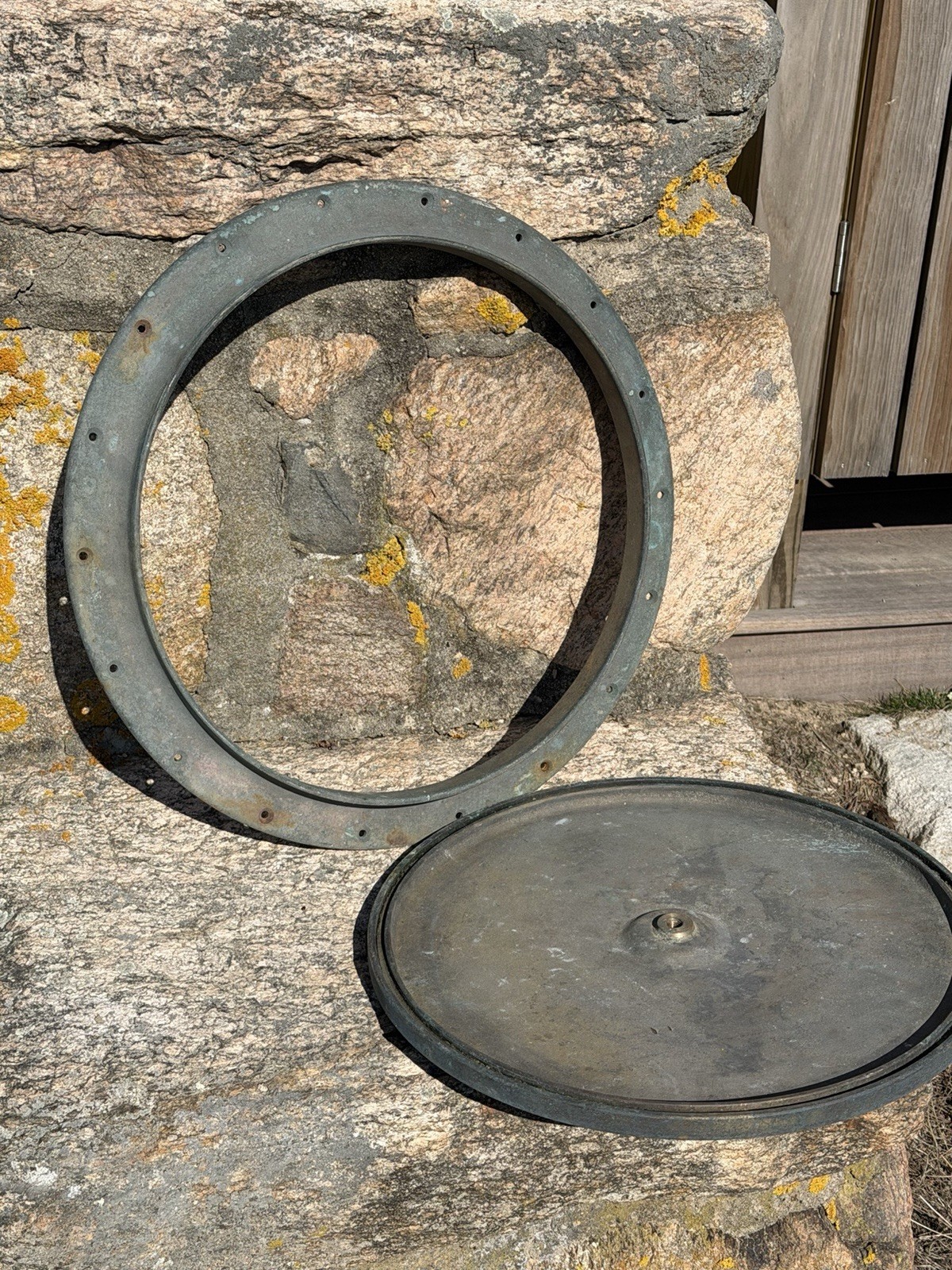 Antique Industrial Solid Round Brass Hatch Cover 19” w/ Flange – Arch. Salvage