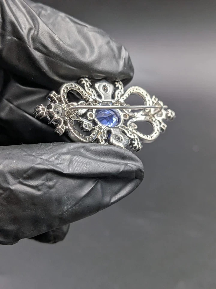 14K White Gold Plated 3.00Ct Oval Cut Lab Created Sapphire Women’s Brooch Pin