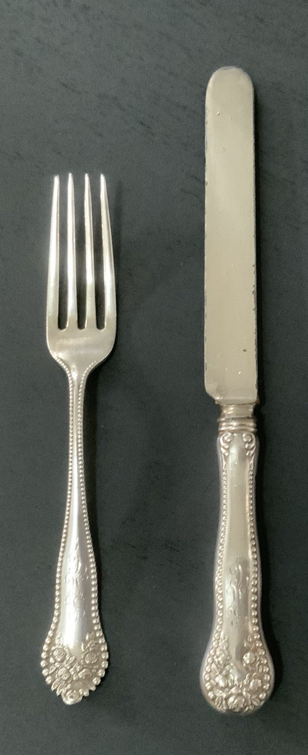 Antique Sterling Silver Gorham “Lancaster” Youth Fork & Knife w/Monogram & Date