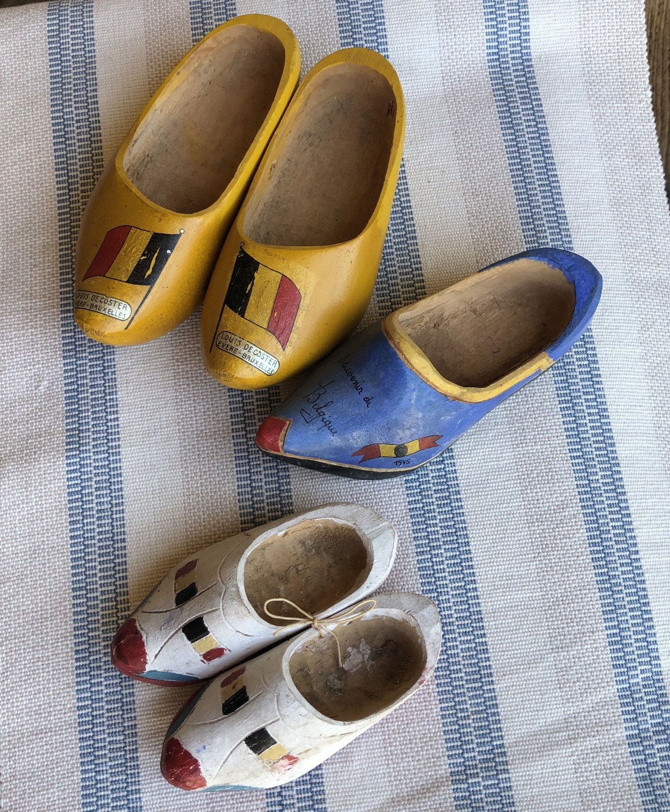Lot of ANTIQUE WOODEN KLOMPEN SHOES, CLOGS BELGIUM 1945