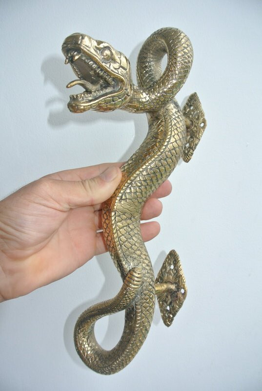 hand made SNAKE Python solid hollow brass door PULL old style aged handle 35cm