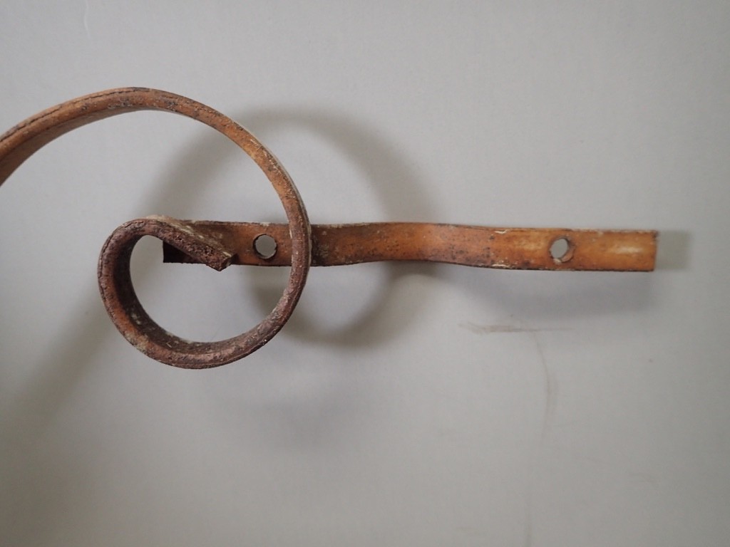 (2) Antique Rusty Wrought Iron Post Mount Candle Holder Primitive Original 1800s
