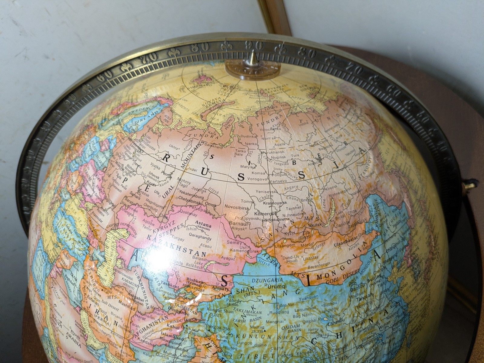 Replogle 16″ World Globe Floor Stand Cherry Wood Mission Base USA Brass 2000s
