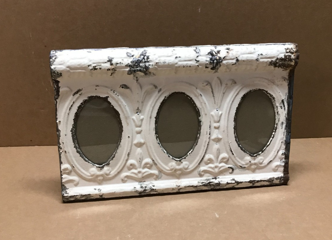 VTG Triple 4×6 Oval Photo Tin Ceiling Metal Shabby Picture Frame Old 784-26B