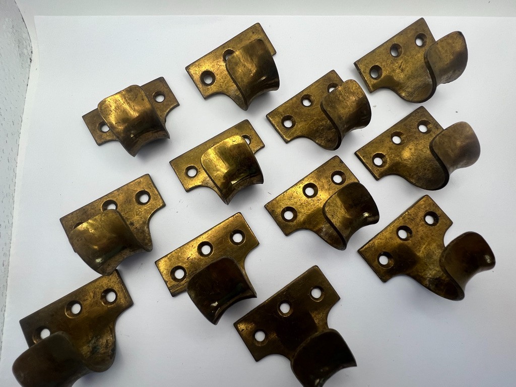 Sash Lift Solid Brass Pack 12 Window Finger Pull Hook 2″ 50mm Vintage Original