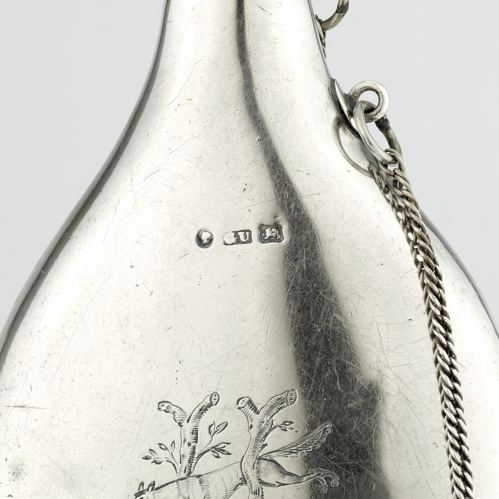 Antique Victorian Solid Sterling Silver Hip / Spirit Flask. George Unite, 1869.