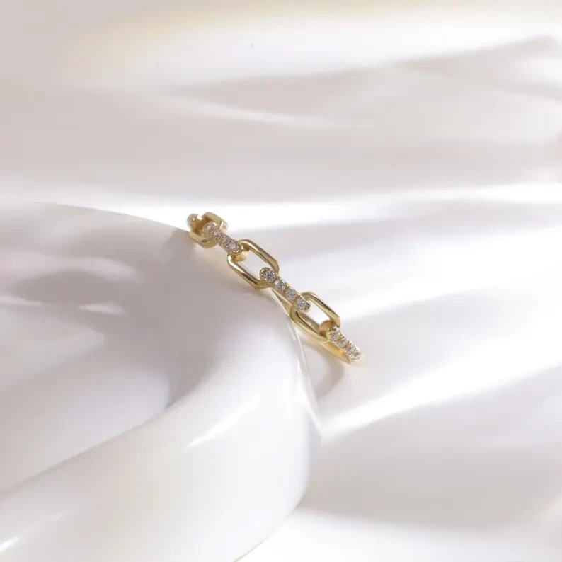 0.3Ct Round Lab Created Diamond Paperclip Engagement Ring 14K Yellow Gold Plated