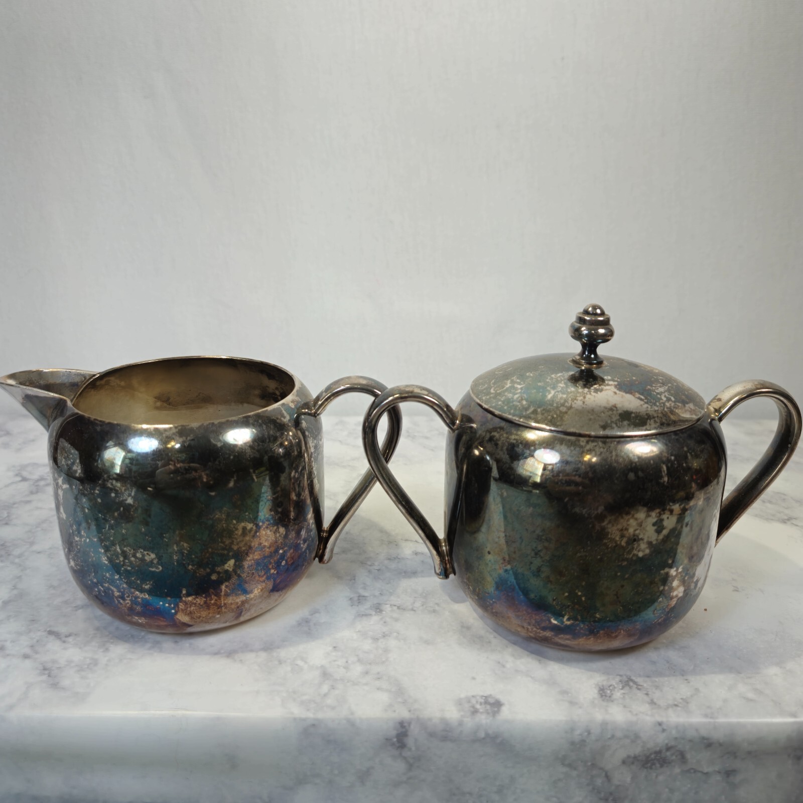Vintage Keystonewear Silver Plated Double Handled Sugar Bowl and Creamer