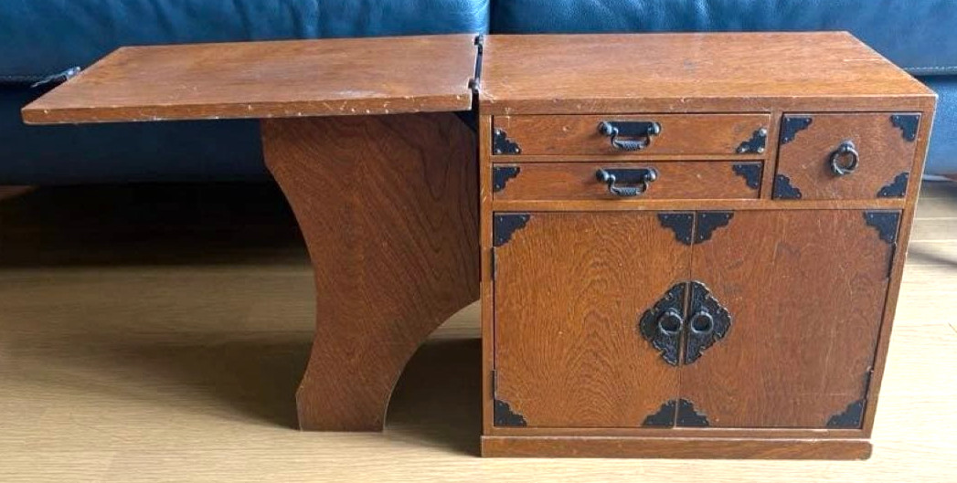 Junk Japanese Vintage Wooden Foldable Sewing Box Literary Desk Drawers H34.5cm