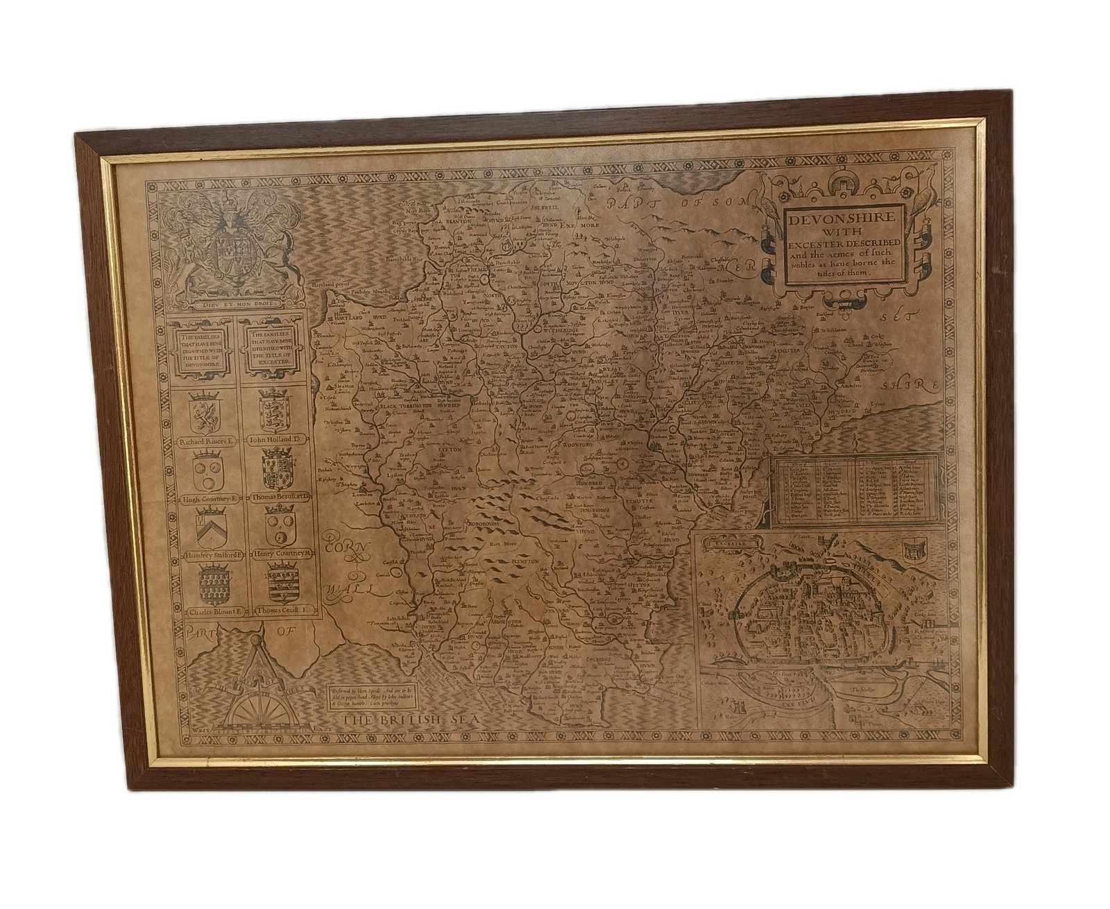 John Speed Reproduction Antique Devon Map Textured Paper High Quality Framed