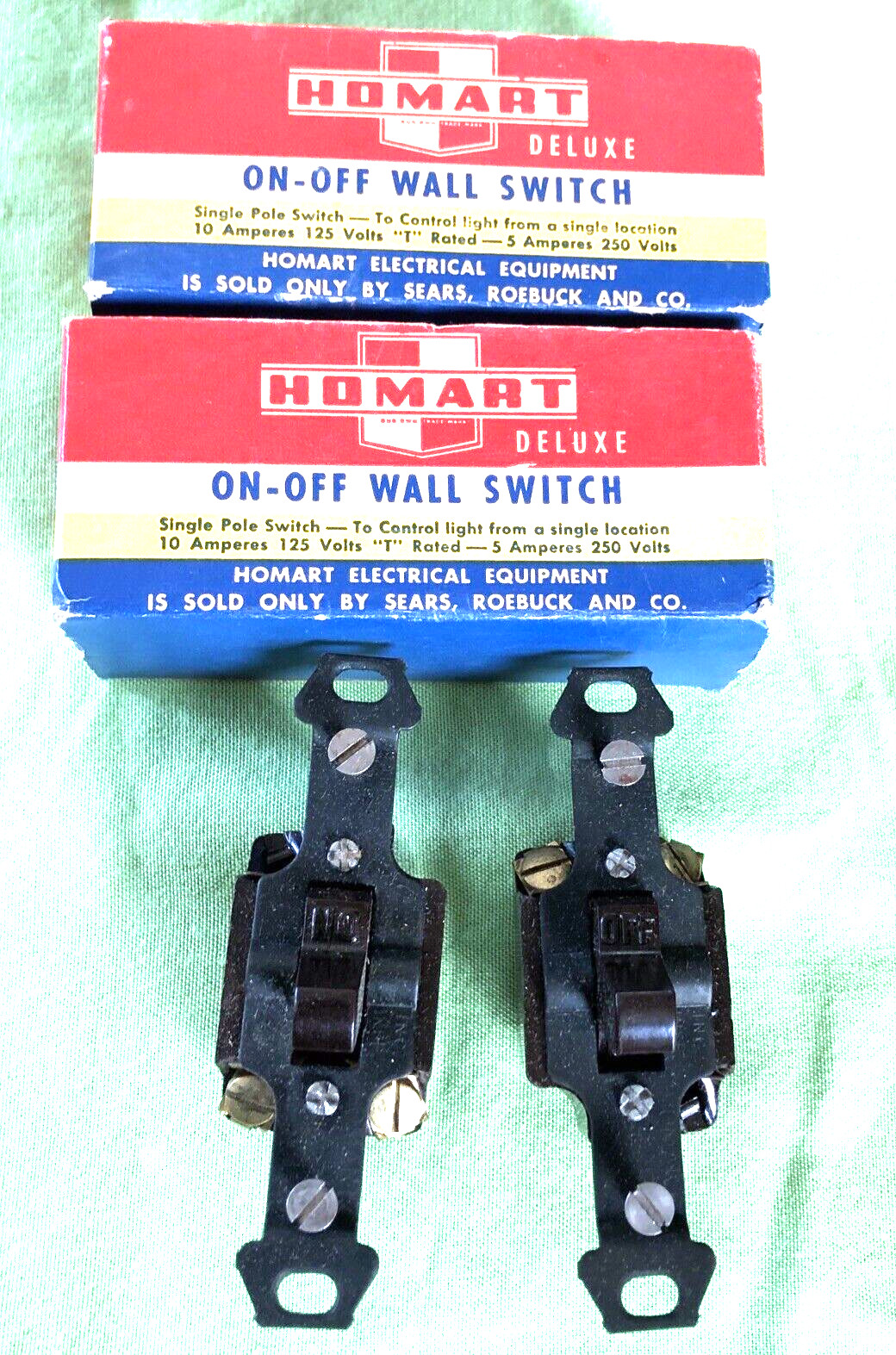 2 Vintage NOS SEARS Roebuck HOMART #5247 Bakelite ON-OFF Brown Light Switches