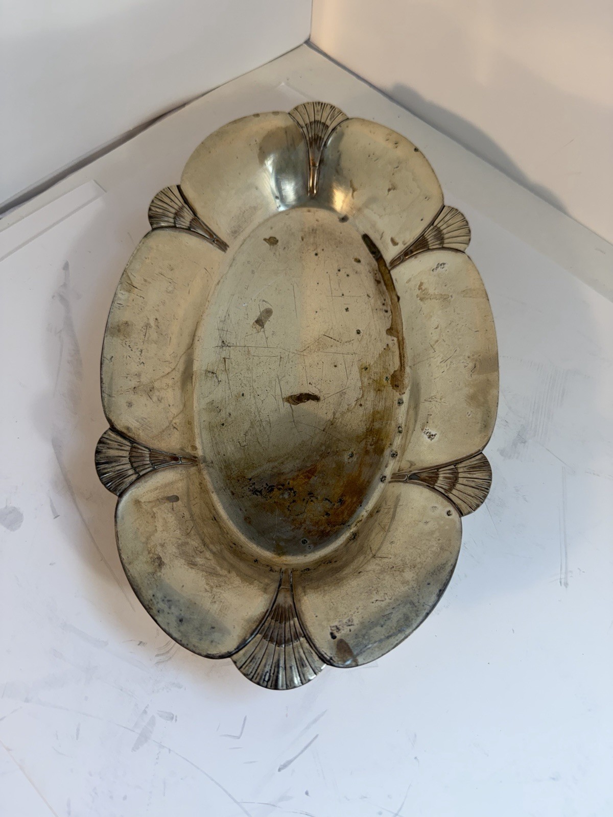 Vintage Rogers 4467 Silverplated Serving Tray Shell Scalloped Platter 13” x 8”