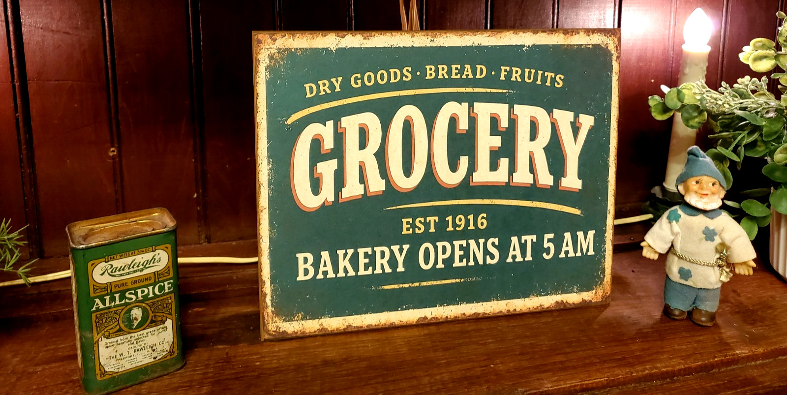 THE BEST EVER VINTAGE PRIMITIVE OLD RETRO 1916 STYLE GROCERY KITCHEN BAKERY SIGN
