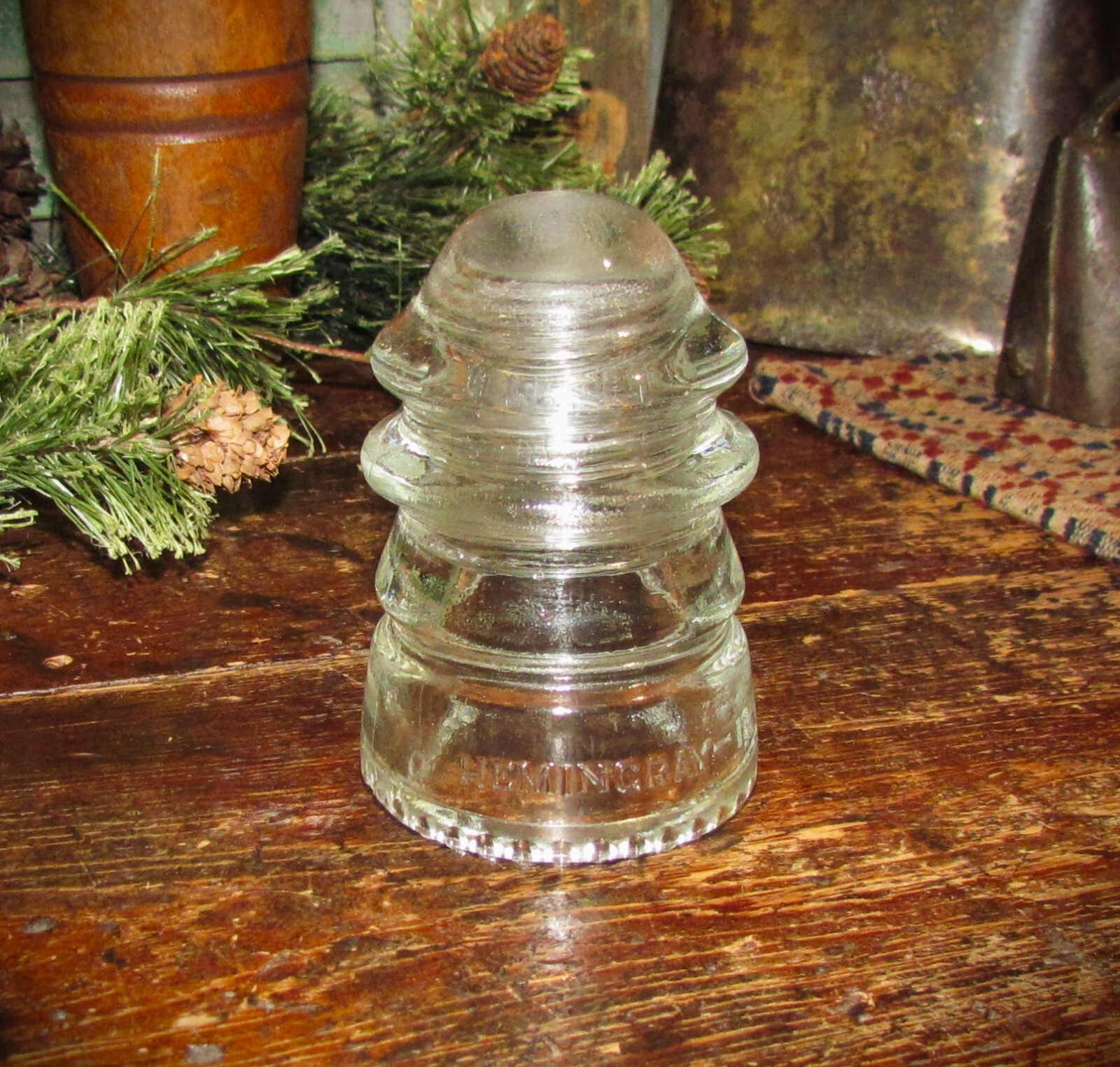 Vintage Hemingray 12 Clear Glass Insulator Made in USA 1930s 1938