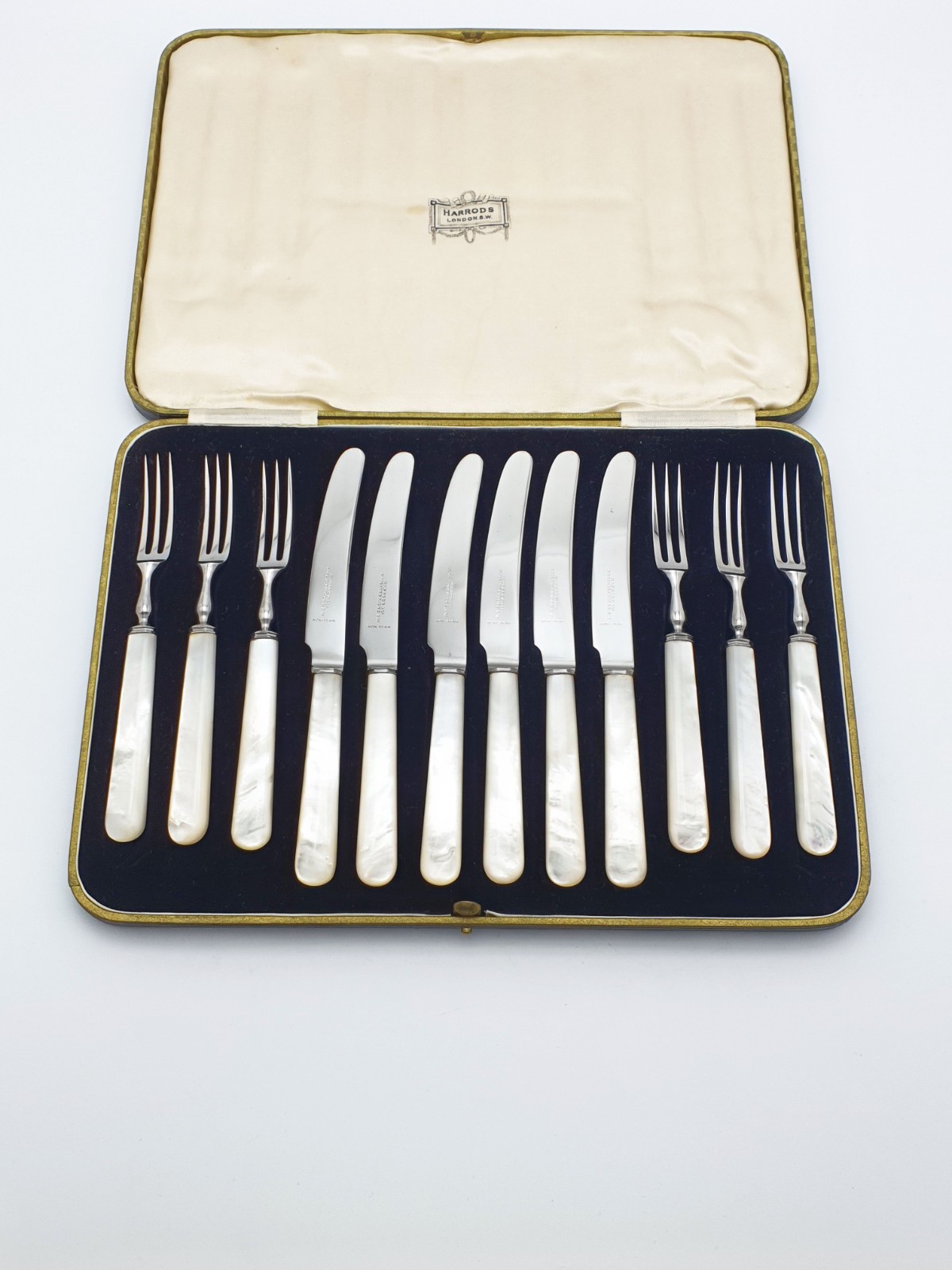 Lovely Harrods Antique Mother-of-Pearl Handled Dessert Cutlery Set – circa 1920