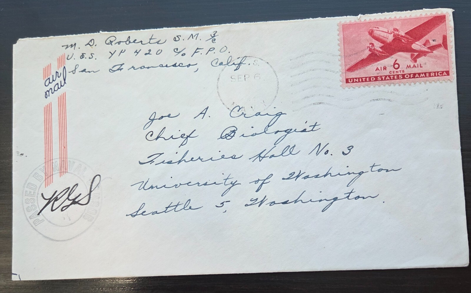1944′ U.S Naval Cover Envelope Naval Censor Passed WWII Cover Navy Envelope #28