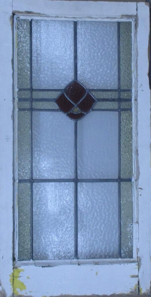 SIMPLE FLORAL LARGE OLD ENGLISH LEADED STAINED GLASS WINDOW 16 1/4″ x 31 1/2″