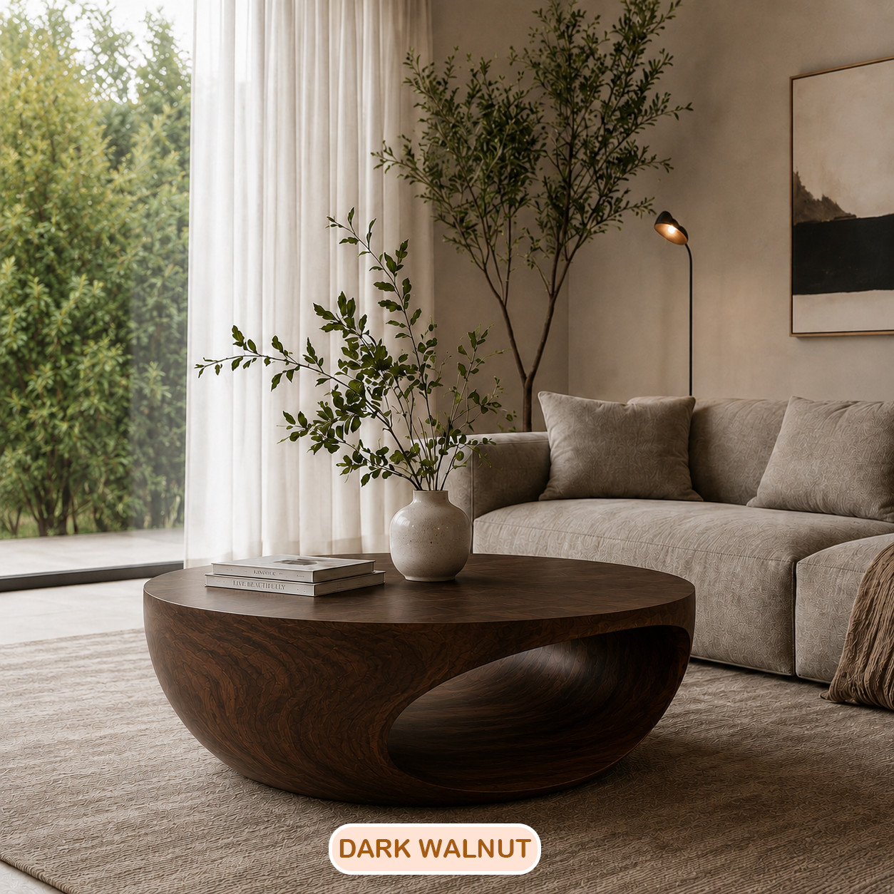 Modern Sculptural Coffee Table Solid Wood Coffee Table Organic Minimalist Center