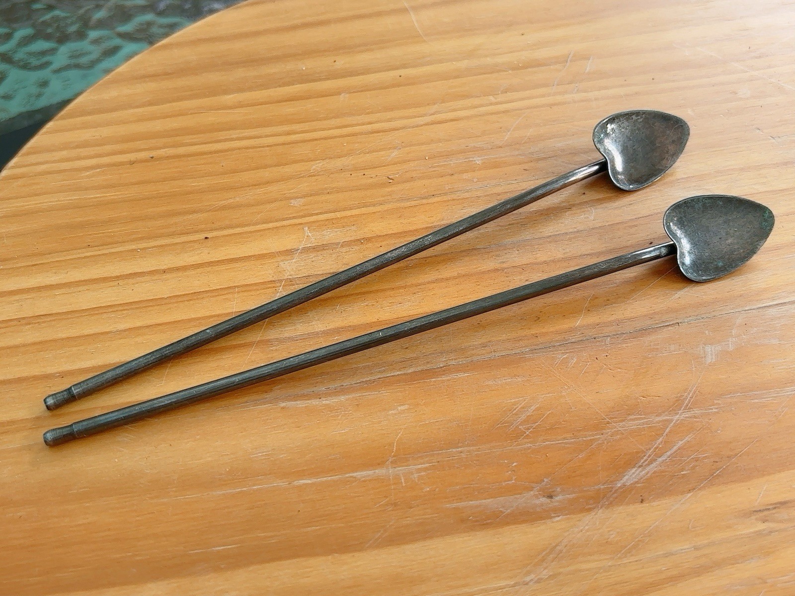 Vtg PM ITALY Silver Plated Heart Spoon Cocktail Tea Drink Stirrers Set of 2