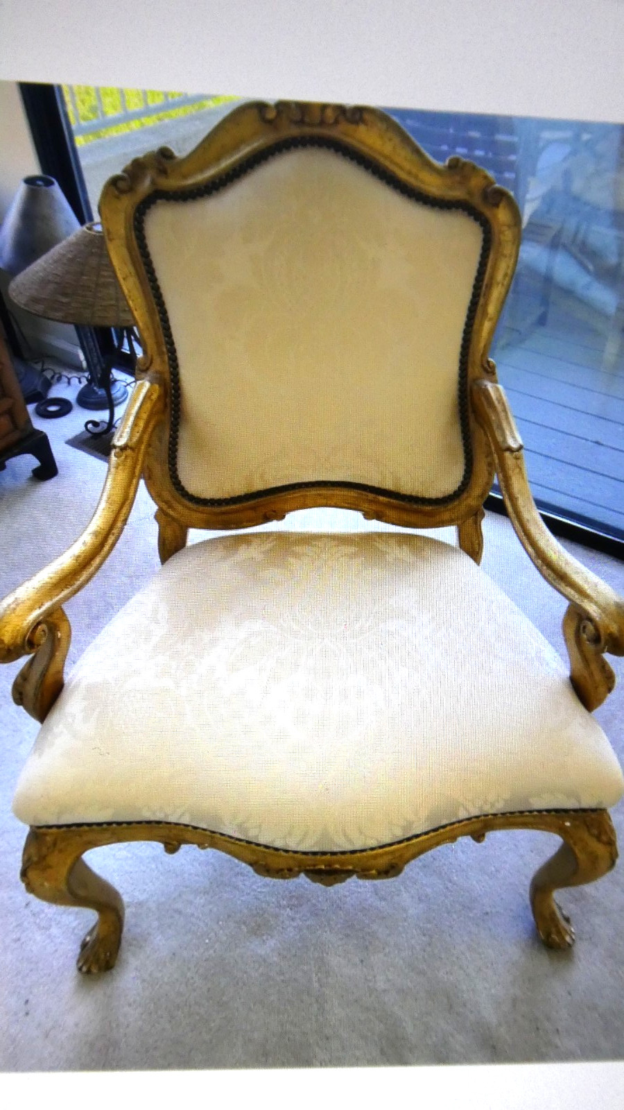 ANTIQUE ARMCHAIR LOUIS XV MECCA ARMCHAIR GILDED FRAME ITALIAN OR FRENCH