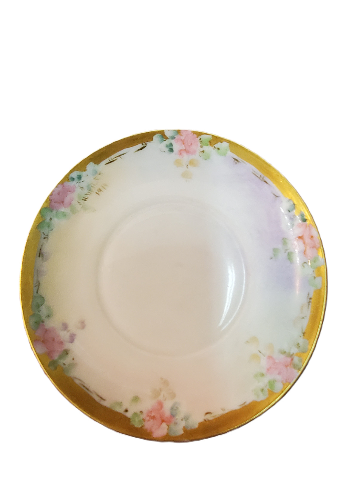 2 pcs Antique Herman OHME hand painted Silesia plates 5 1/8″ signed dated 1910