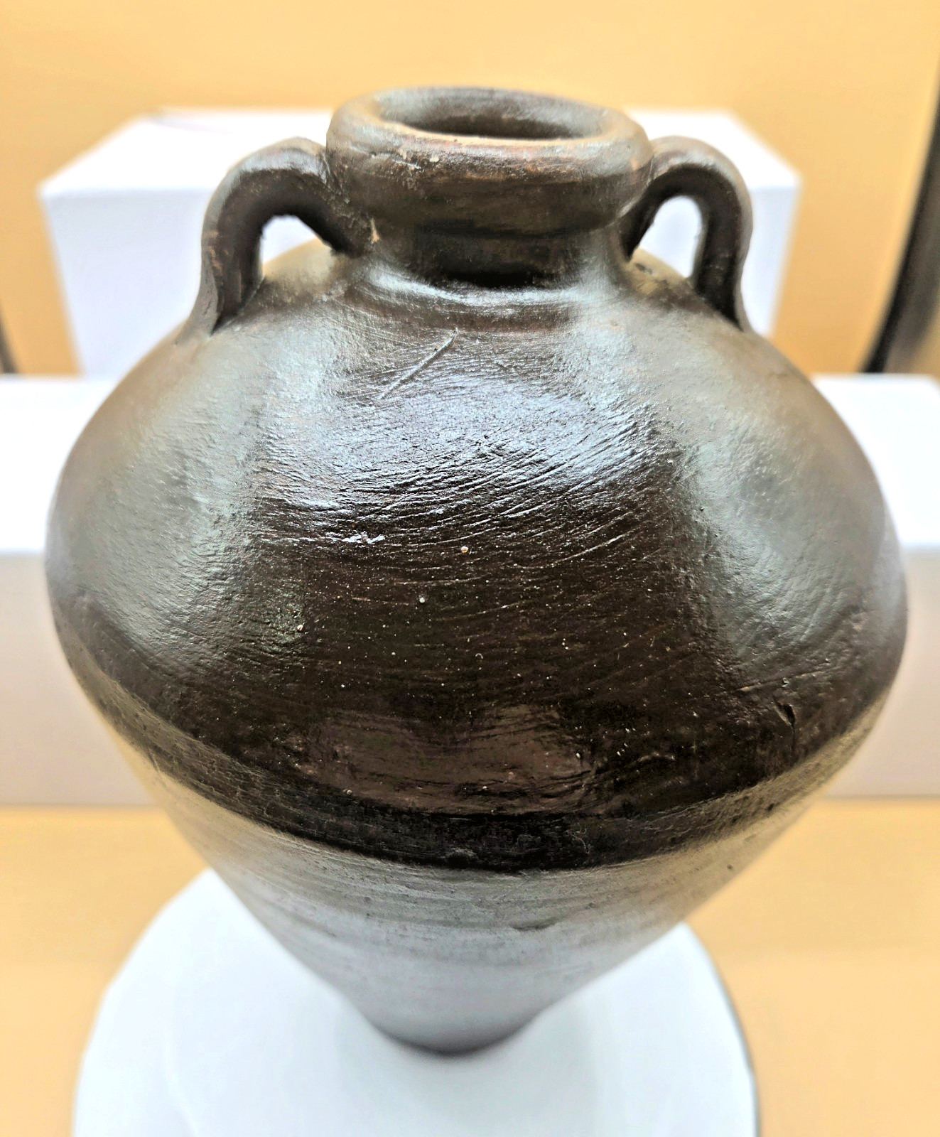 Antique 19th Century French Earthenware Terracotta Glazed Walnut Oil Jug Jar