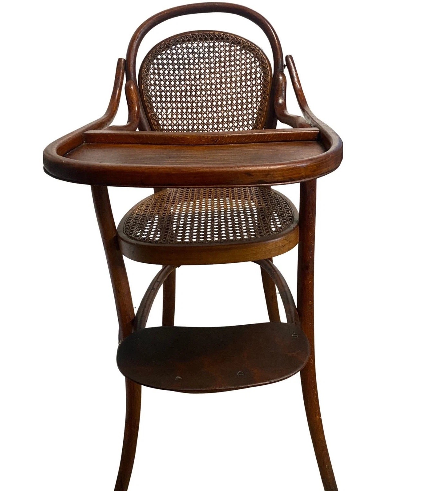 Antique Thonet Bentwood Rare Cane Back Seat Baby High Chair w/ Tray Early 1900s