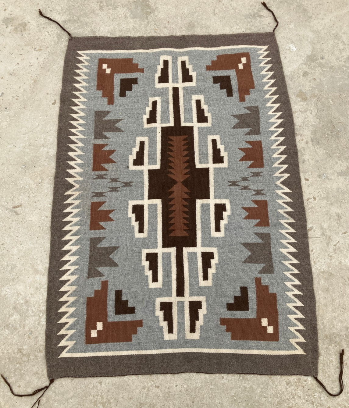 Antique Handwoven Mexican Authentic Two Grey Hill Native Wool Rug 45.6×31.4 In