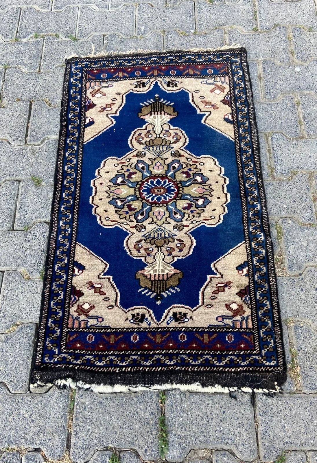 Blue Handmade Wool Rug, 1.9×3.2 ft Small Carpet, Entryway Decor, Home Gift Rug