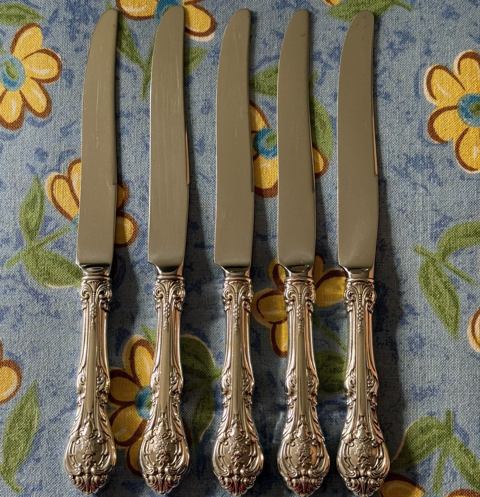 Vintage Gorham Silver King Edward Sterling New French Hollow Knives, Set of 5