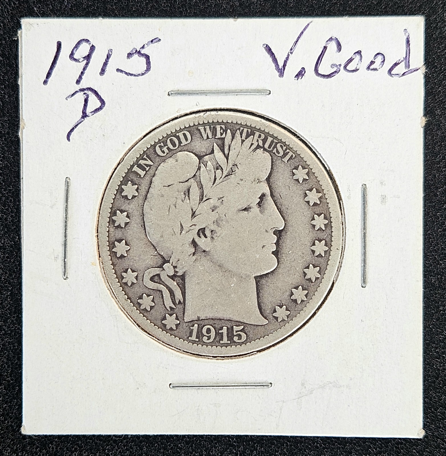 1915-D Barber Half Dollar. Very Nice Half. Well detailed – natural look. **READ.