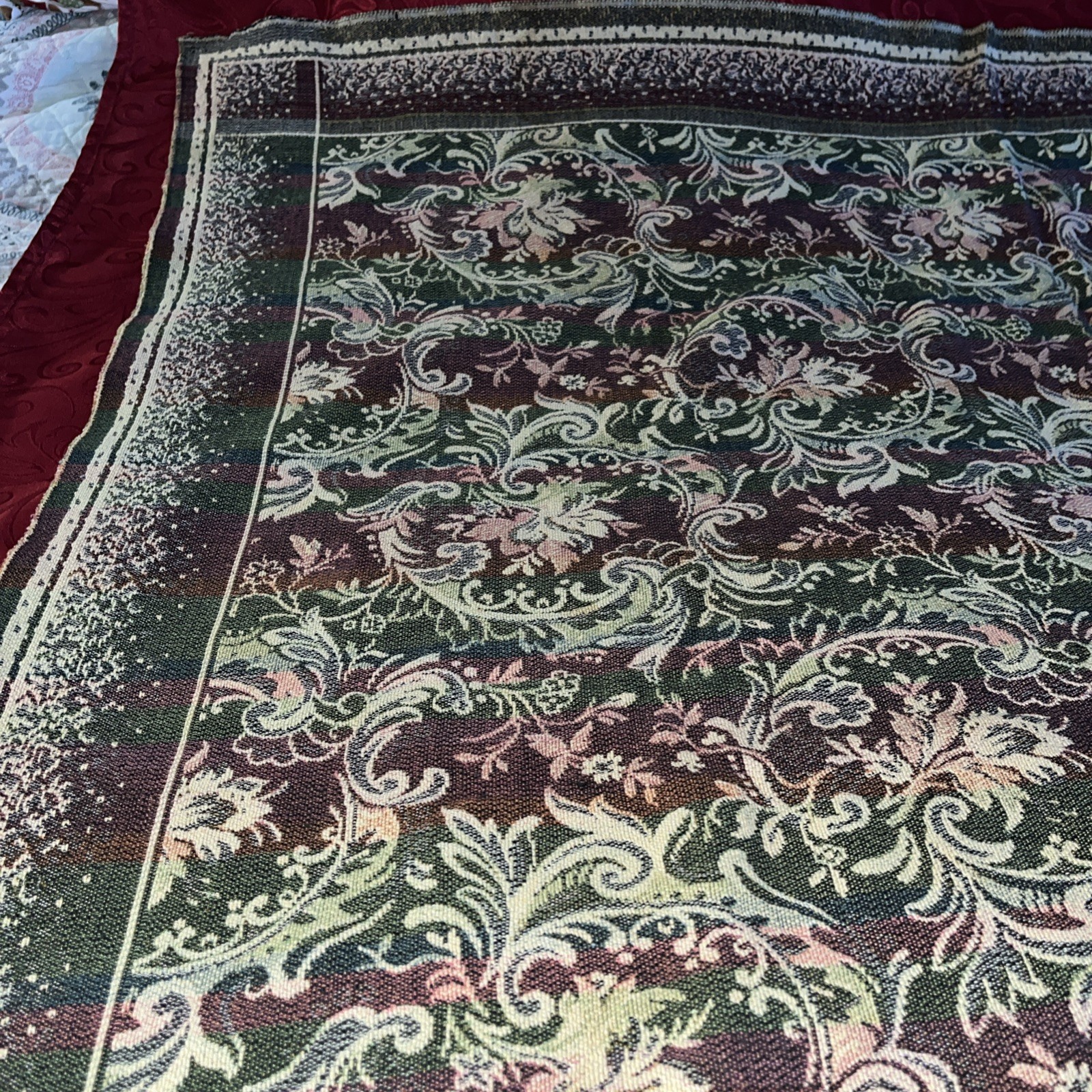 Vintage VICTORIAN PATTERN TAPESTRY FABRIC 52″ X 48″ EXELLENT CONDITION