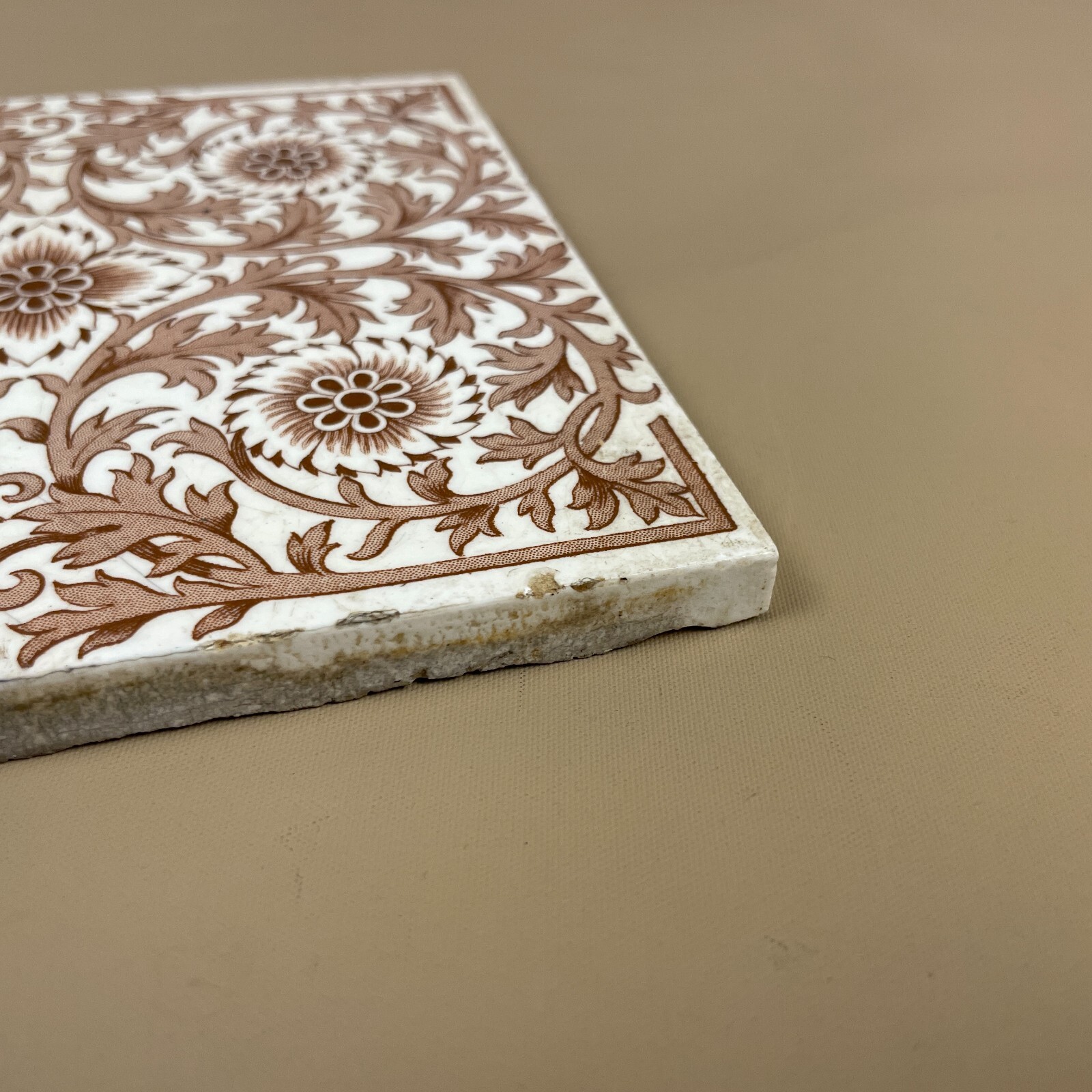 Antique Original Mintons Victorian Tile Ceramic Square Pattern Placemat Coaster