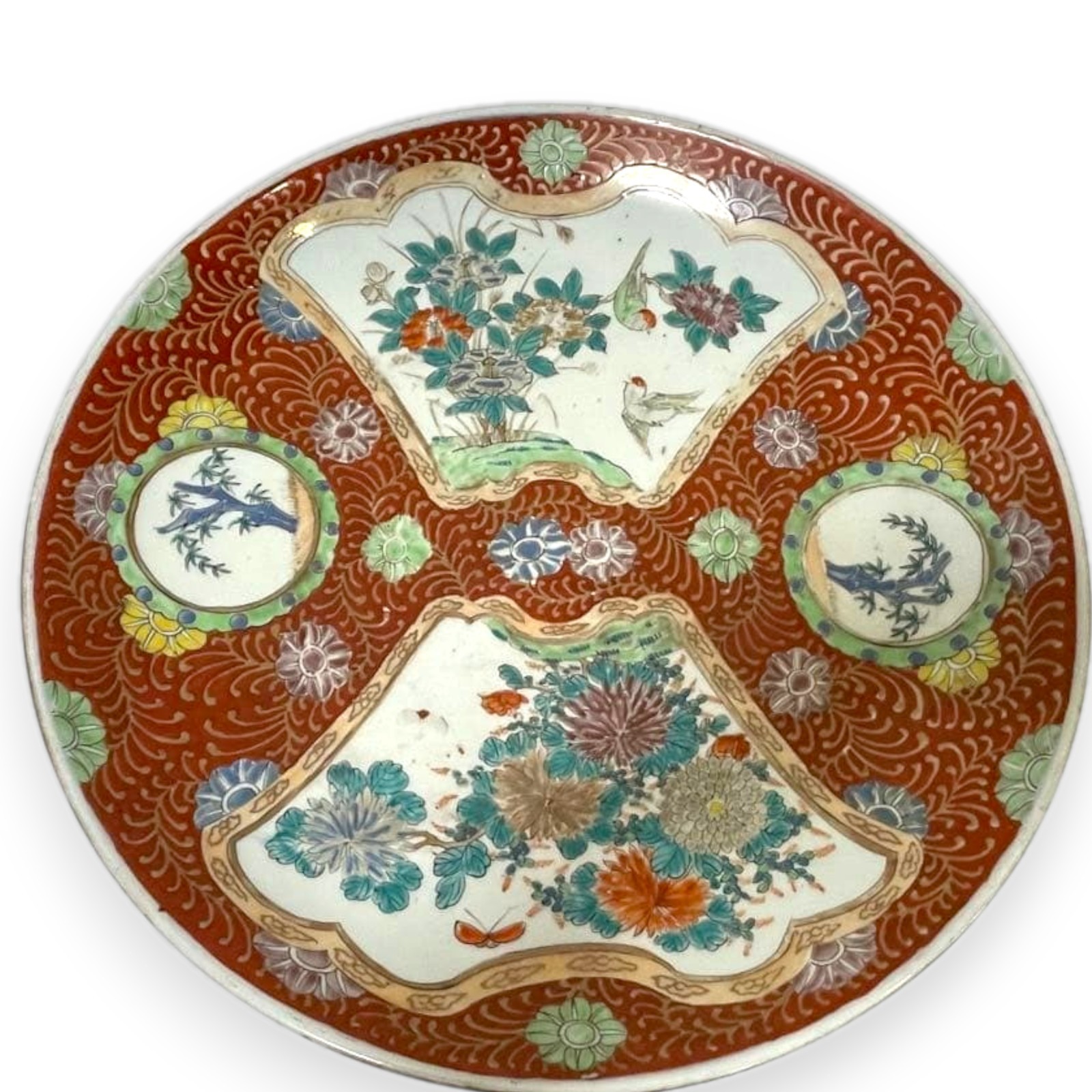 Antique Imari Porcelain Plate 19th Century Japanese Charger Bird Floral 15.5 in