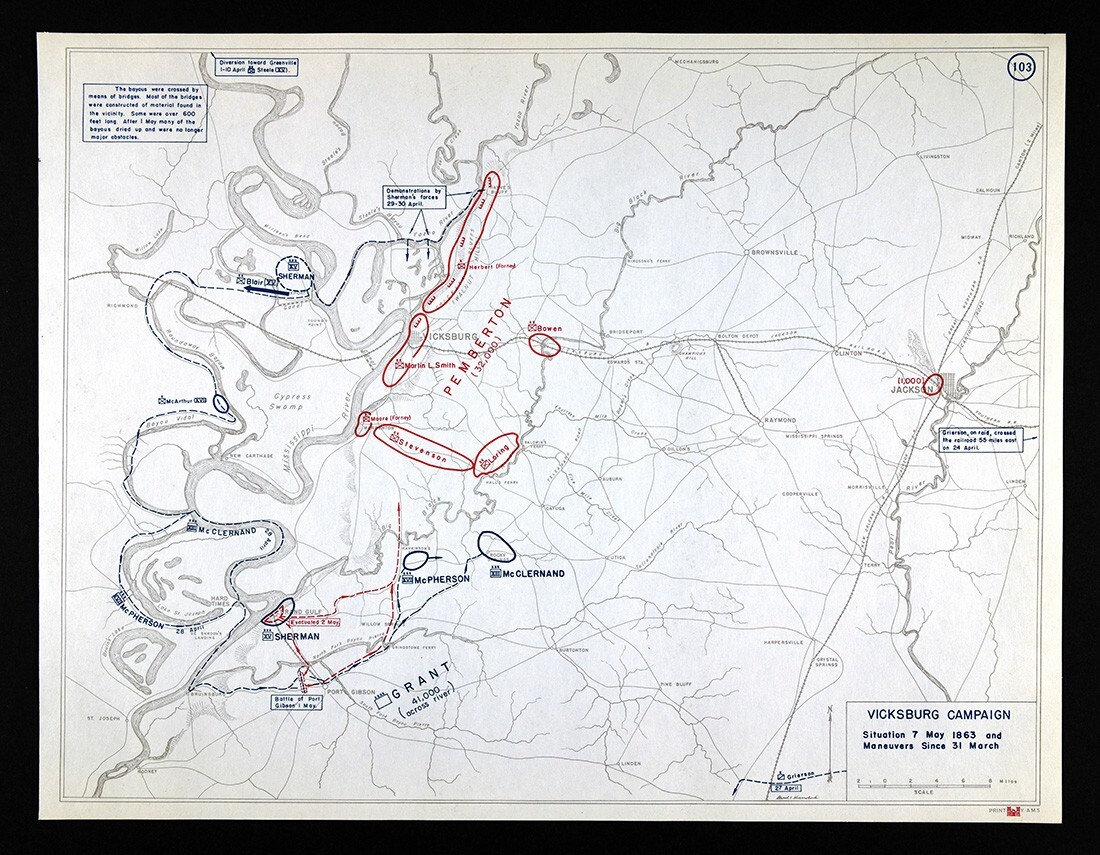 Civil War Map 103 Battle of Vicksburg Jackson Mississippi Sherman May 7, 1863