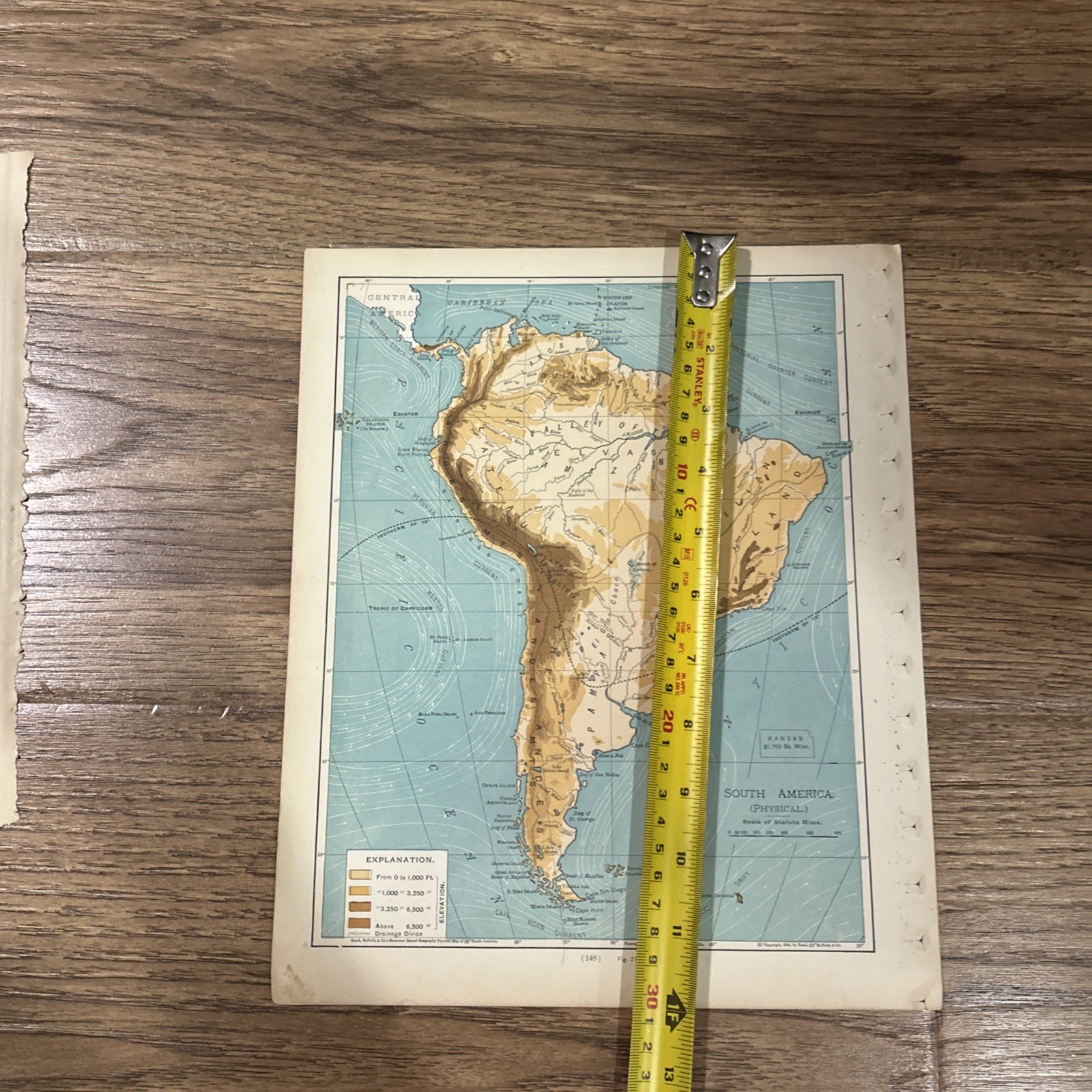 Antique 1901 Physical Map Of South America 12”x10”
