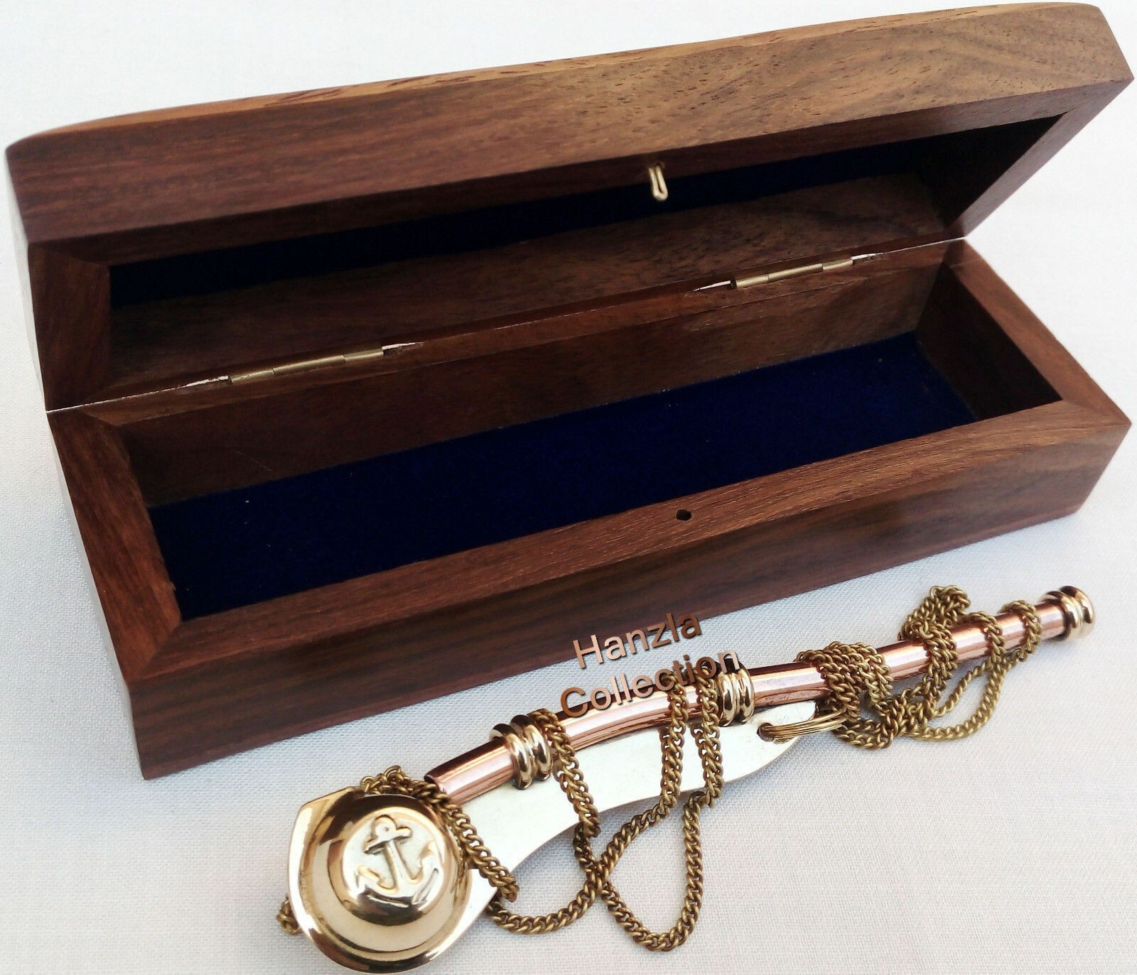 Brass / Copper Nautical Bosun Call Pipe Boatswain Whistle With Wooden Box Gift