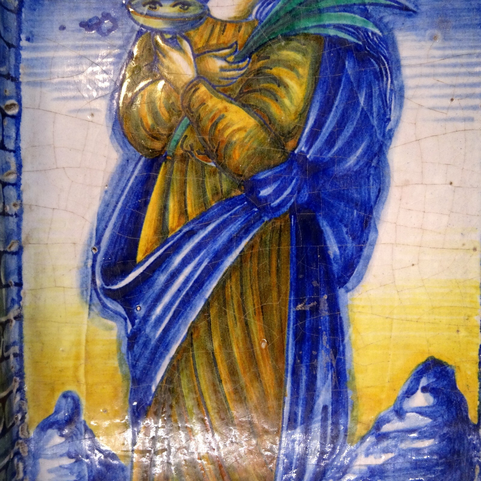 Polychrome Decor Renaissance Tile – Glaze – Italy 16Th/17Th Century Sainte Lucie
