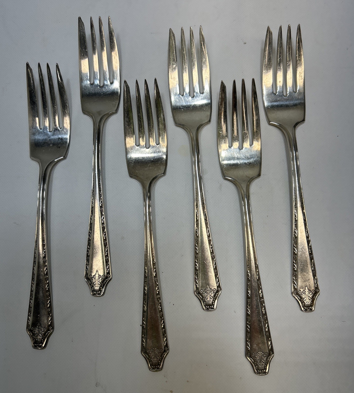 WR Maltese Cross & Keystone Hallmark Silver Plate “Alden” Salad Forks (Lot Of 6)