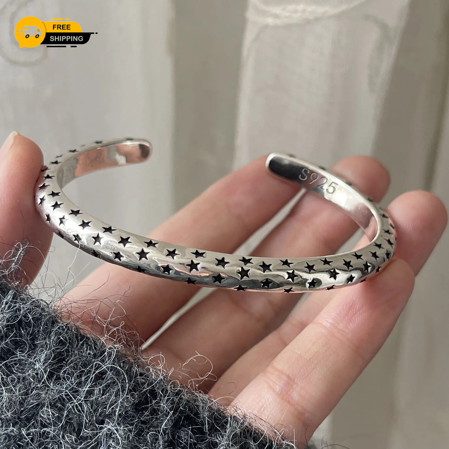 925 Sterling Silver Retro Black Star Bracelet Women Men Vintage Gift UK